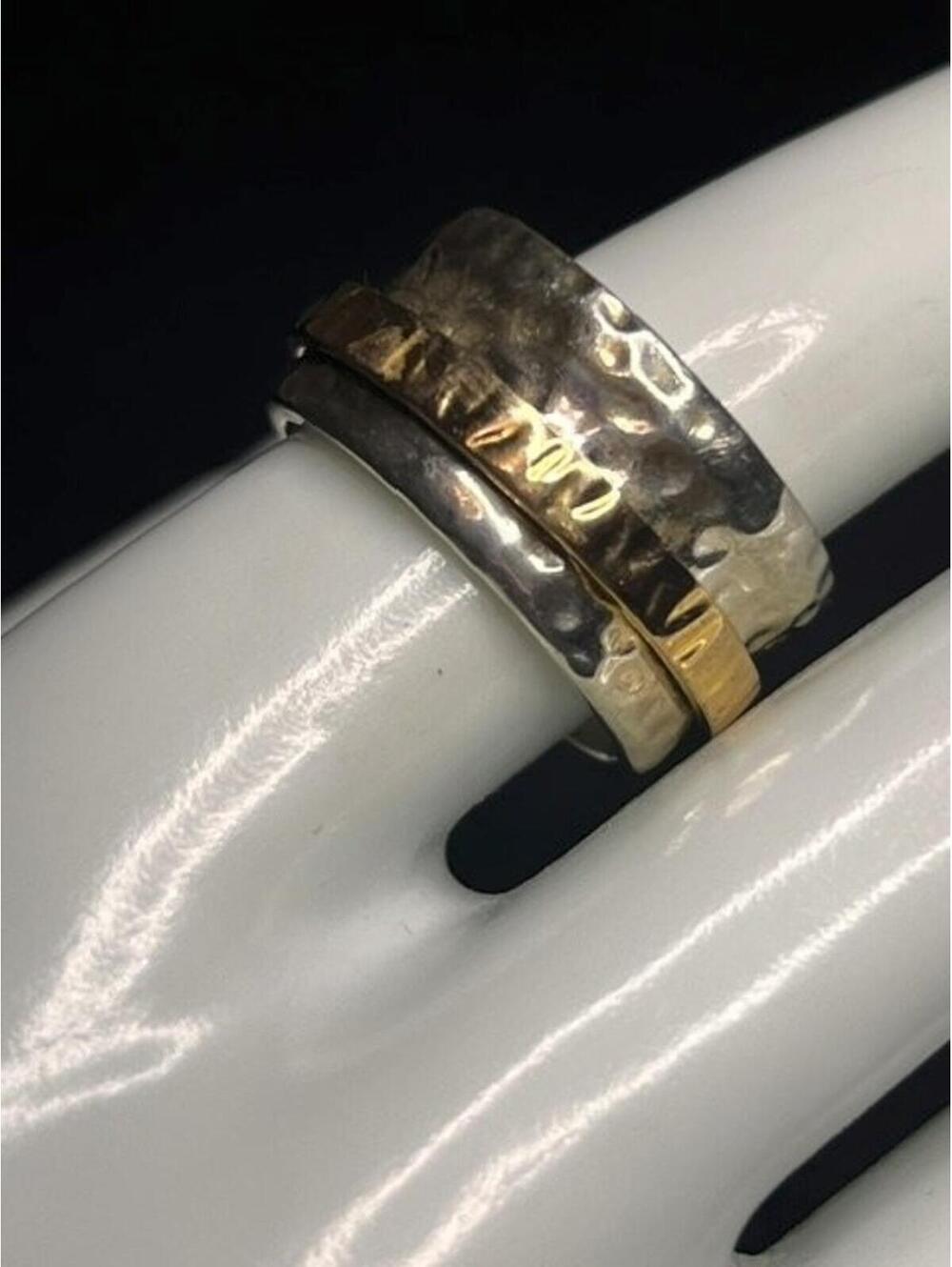 B5109 Silpada Spinner Ring Sterling 925 &14k Gold plate Hammered 12.7g sz 8
